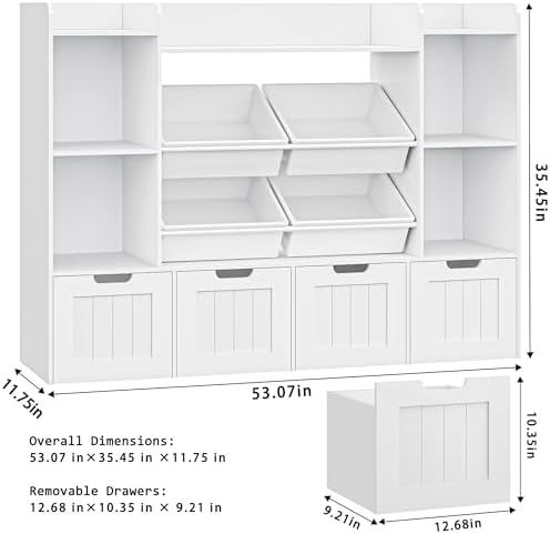 Toy Storage Organizer, Toy Organizer with 4 Movable Drawers and 4 Box Bins, Kids Playroom Storage Organization with Hidden Wheels for Living Room, Kids Room - Image 2