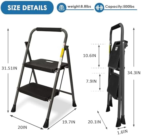 GOLYTON 2 Step Ladder,Step Stools for Adults, 500lbs Capacity - Image 5