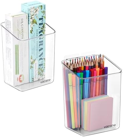 vacane 2-Pack Adhesive Cabinet Door Organizer, Transparent Plastic Storage Bins for Kitchen Bathroom Office, No Drill Hanging Basket, Space Saving Removable Holder-S by vacane