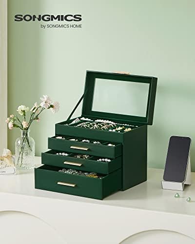 SONGMICS Jewelry Box Organizer, 4-Layer Storage with 3 Drawers, Glass Lid - Image 2