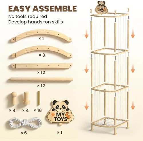 Stuffed Animal Storage Organizer, Wooden Toy Storage Organizer & Plush Storage Tower with Elastic Cords, Stuffed Animal Zoo for Kids Bedroom, Playroom & Nursery, Solid Pine, 15.7 x 15.7 x 53.5 In - Image 5