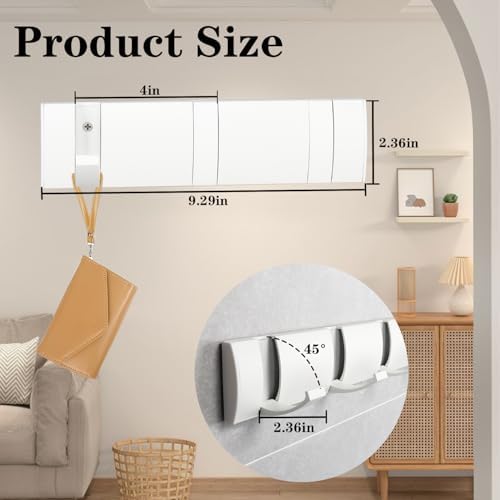 Folding Coat Hooks, Wall Mounted Coat Rack with 3 Retractable Hooks, Heavy Duty Towel Rack for Bathroom Wall Hook for Hanging Clothes Bathrobe, Stainless Steel Coat Hanger for Entryway(White) - Image 5