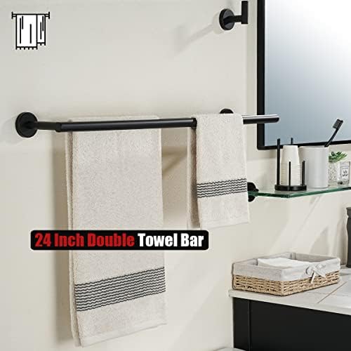 JQK Double Towel Bar 27 Inch, Matte Black Useable Length 24 Inch 304 Stainless Steel Thicken 0.8mm Bath Towel Rack for Bathroom, Towel Holder Wall Mount 2 Pack, TB100L24-PB-P2 - Image 4