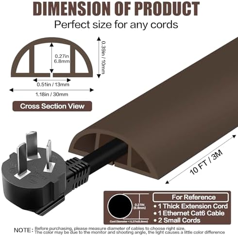 Floor Cord Cover Cable Cavity Self Adhesive Cord Hider Floor 10FT Floor Cable Management Power Cord Protector Floor Electric Cord Covers for Offices, Gym, Exhibitions (CoffeeBrown, 1.18" x 10') - Image 2