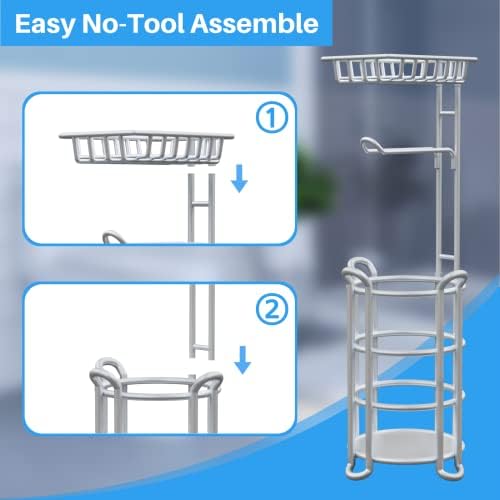 Toilet Paper Holder Stand with Shelf for Phone, Free Standing Tissue Roll Storage and Dispenser Rack for 4 Mega Rolls, Silver Gray - Image 5