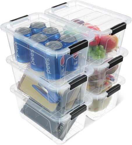 EOENVIVS Plastic Storage Bins with Lids 6 Pack, 6.7 Quart Storage Containers With Black Buckle Latch, Stackable Storage Organizers for Home Pantry Office Classroom Organization, Clear by EasyCozyHomey