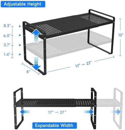 Expandable Kitchen Shelf Organizers, Kitchen Cabinet Organizer Stand Rack Organization for Countertop Cupborad Pantry Spice Rack, Black 1 Pack - Image 2