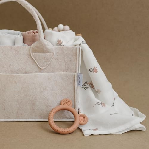 PUTSKA Baby Diaper Caddy Organizer, Felt Nursery Basket, Mocha, Large - Image 6