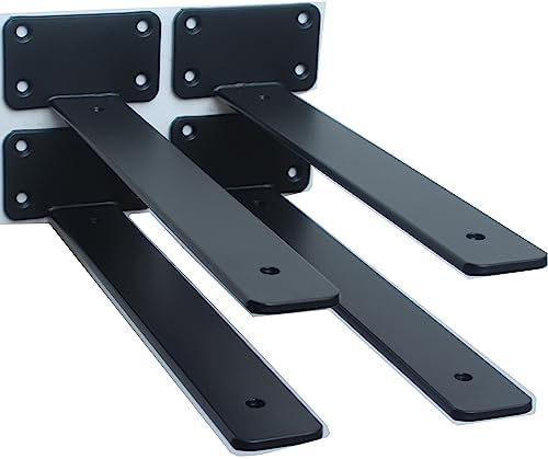 4 Pack - 11 inch Black Hidden L Shelf Bracket (1/5 Inch Thicked) Iron Floating Shelf Brackets Rustic Industrial Metal Brackets for Shelf Support by MHMYDZ