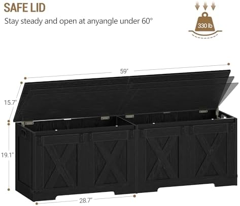Hzuaneri 59 inches Rustic Storage Chest and Bench | 70 Gal | 330lb Seat - Image 3