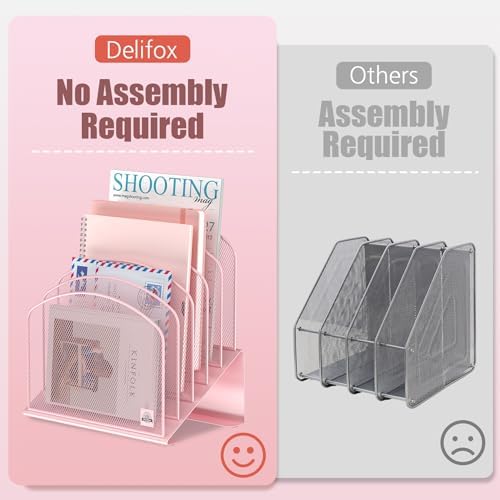 Delifox Inclined Desk File Organizer,Vertical File Folder Holder Stand Metal Rack File Sorter for Office Classroom Desktop Organization (1, Pink, 5) - Image 4