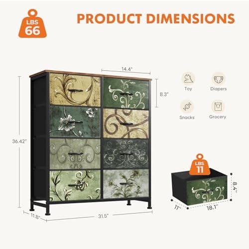 Sweetcrispy 8 Drawer Fabric Dresser, Tall Storage Tower for Bedroom - Image 3