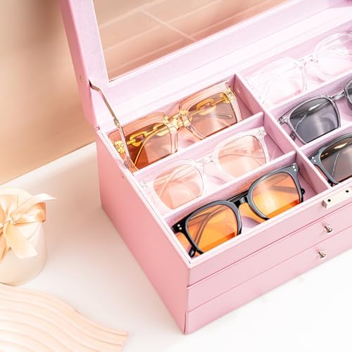 ProCase 3-Layer Sunglasses Storage Organizer -Pink - Image 5