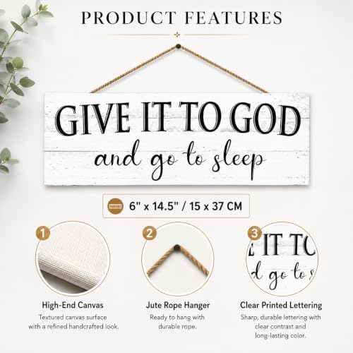 Give It to God and Go to Sleep Sign Wall Decor for Bedroom 6"x14.5" - Image 3