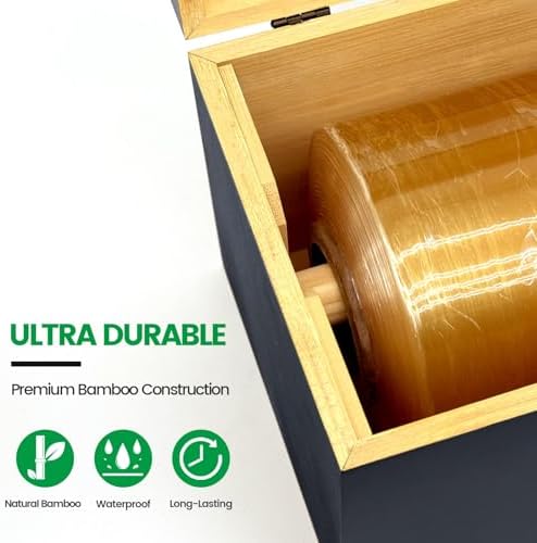 Libreshine 12-Inch Bamboo Plastic Wrap Dispenser with Cutter, Black - Image 7