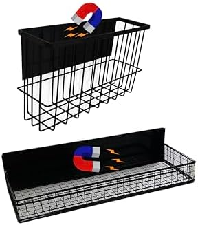 Bruda 2 Pack Magnetic Storage Rack for Spice, Magnetic Organization Shelf for Refrigerator, Fridge, Washing Machine, Oven, Coffee Maker, Metal Peg Board, Stacked Washer and Dryer 010 by Bruda