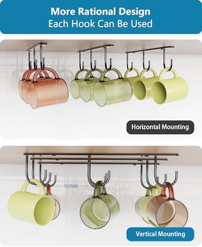 3 Pack Mug Hooks Under Cabinet with 9 Hooks for Displaying Mugs, Black - Image 5