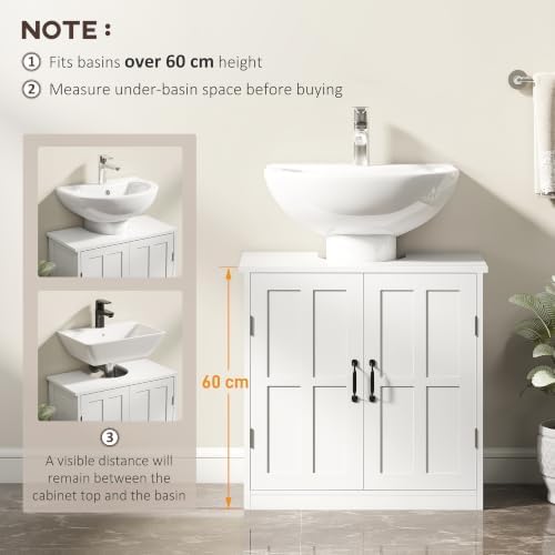 kleankin Pedestal Sink Storage Cabinet Under Sink Cabinet 2 Doors White - Image 5