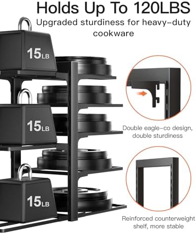 ORDORA Pots and Pans Organizer Under Cabinet 15.8", 8-Tier Adjustable Black - Image 5