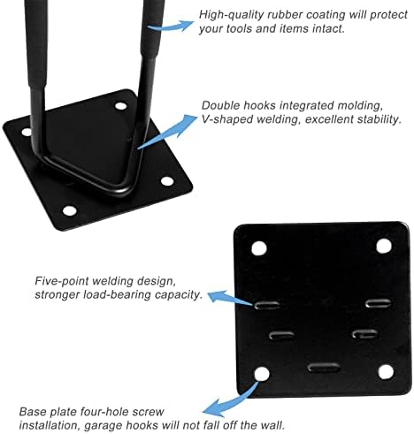 Garage Hook Hangers 2 Pcs, Shovel Holder Wall Mount, Rake Racks, Upgraded Ladder Hanger, Heavy Duty Folding Chair Rack, Garden Tool Hooks for Hanging Yard Tools, Ladders, Bikes and More - Image 2