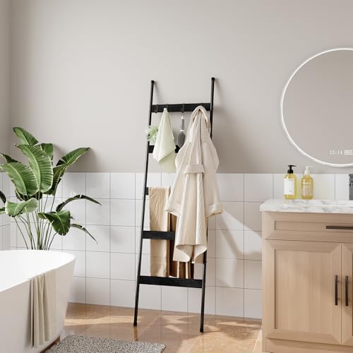 ELYKEN Blanket Ladder, 5-Tier Towel Rack, Wall-Leaning Quilt Holder - Image 5