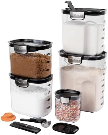 ProKeeper+ Airtight Food Storage Container Set – Clear Plastic Flour and Sugar Canister Set with Magnetic Accessories for Kitchen Organization (Black, 9-Piece) - Image 2