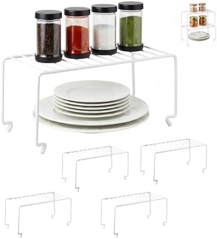 4-Pack Small (10.8x5.3inch) White Stackable Shelf Organizer Rack, Wire Shelf Rack for Kitchen Cabinet, Pantry, Desk Organization and Storage, Rustproof by Unknown