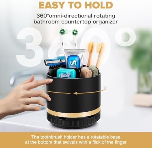 GFWARE Rotating Black Toothbrush Holder for Bathroom Organizer, Drainage - Image 3