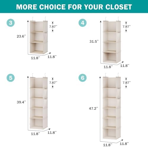 YOUDENOVA Hanging Closet Organizer and Storage for Clothes, 3-Shelf, Beige - Image 5