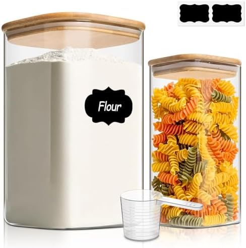 ComSaf Glass Storage Containers with Bamboo Lids 1.6/4.6 Qt 2 Pack by ComSaf