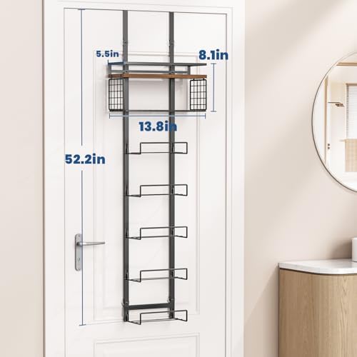 Aetyord Towel Racks for Bathroom Over The Door Towel Racks Towel Storage Organizer with Metal Shelf Basket for Bathroom Rv Camper (7-Tier Black with Brown Plank) - Image 2