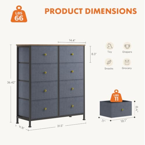 Sweetcrispy 8 Drawer Dresser for Bedroom, Organizer Storage Drawers, Blue - Image 3