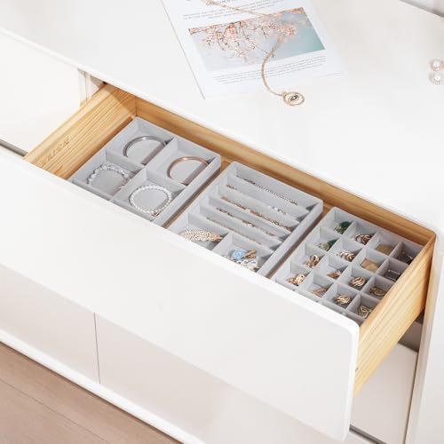 ProCase Stackable Jewelry Organizer Trays for Drawers, Jewelry Drawer Inserts Container Display Case Storage for Earring Necklace Rings Bracelet with Removable Dividers -Grey, 6 Layers - Image 4