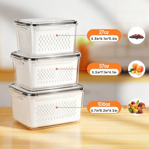 Fruit Storage Containers for Fridge, 3 Pack Plastic Food Storage Container - Image 2
