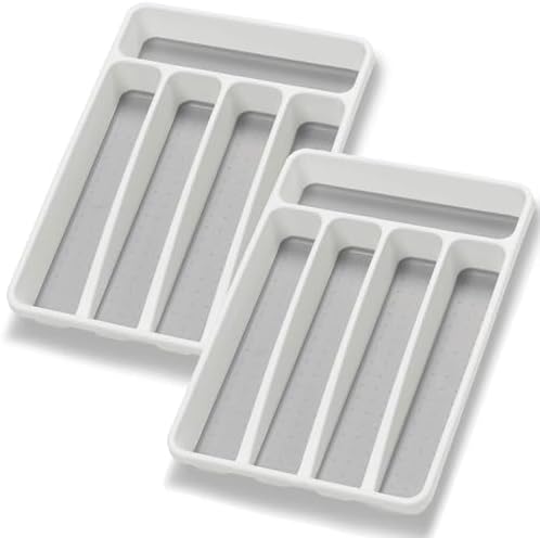 Loyareal Silverware Organizer 2 Pieces Utenisl Organizer Holder Kitchen Drawer Organizer Plastic Silverware Tray for Drawer Flatware Organizer 5 Compartment White by Loyareal