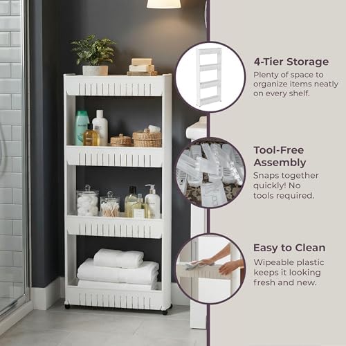 Lavish Home 4-Tier Storage Organizer Rack, 21.5”x5”x40” White Spice Rack - Image 4
