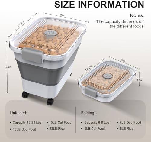 Dog Food Storage Container, 15-23 Lbs Collapsible Dog Food Container with Transparent Airtight Lid, Wheels and Scoop, Travel Pet Food Storage Container for Cat, Dog and Bird, Keep Dry Food Fresh - Image 2