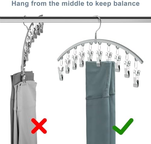 Volnamal Legging Organizer for Closet, Metal Yoga Pants Hanger w/Rubber Coated 2 Pack w/10 Clips Hold 20 Leggings, Hangers Space Saving Hanging Closet Organizer for Closet Organizers and Storage-Grey - Image 4