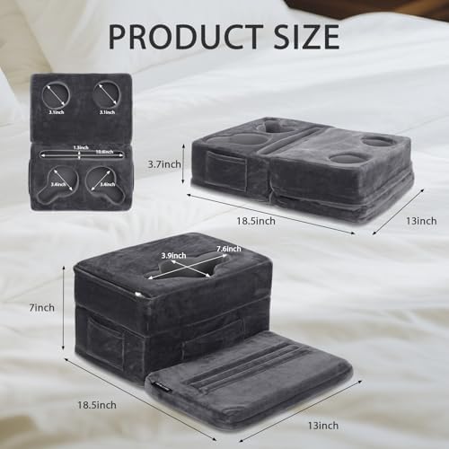 Couch Cup Holder, Large Sofa Organizer Caddy with 6 Holes, Grey - Image 6