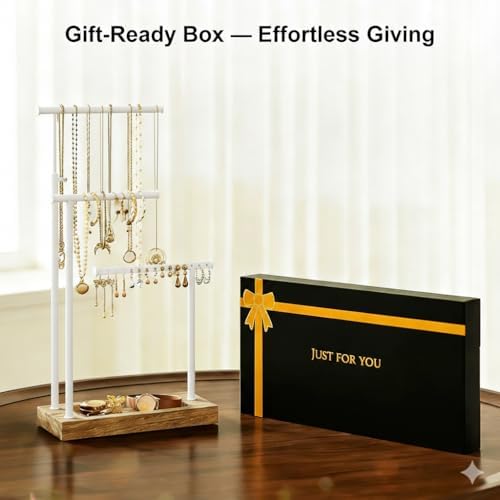 SRIWATANA Jewelry Organizer, Necklace Stand, Carbonized Black & White - Image 4