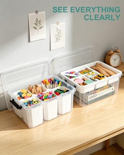 Craft Storage Box with Lid, Clear Art Supply Organizer with Sorting Bins - Image 3