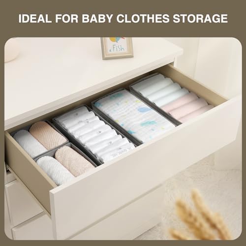 DIMJ Drawer Organizer Clothes, Dresser Organizer For Nursery, Bedroom, Closet, Baby Clothes Organizer and Storage, Foldable Fabric Drawer Dividers for Baby Socks, Belt, Tie (4 Pack, Blended) - Image 3