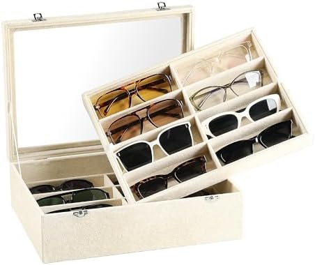 Frebeauty 16-Slot Sunglass Organizer Box,2 Layer Velvet Sunglasses Holder by Frebeauty