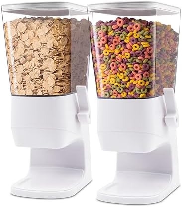 Cereal Dispenser Countertop 2Pcs, Cereal Containers Storage Snack Dispenser for Pantry, 3.2L Dry Food Dispenser for Grains, Nuts, Snack,Oatmeal, Pet food, White by ZeadesignNewProductNewLife