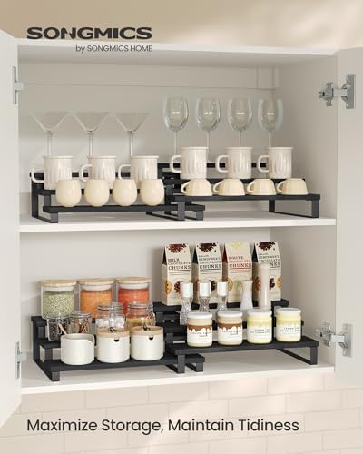 SONGMICS Display Risers, Set of 2 Engineered Wood Perfume Organizer Stand, 3-Tier Cupcake Stand Holder, Spice Rack, Shelf Risers for Figures, Dessert Shelves, Ebony Black and Ink Black UKCS116B01 - Image 2
