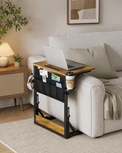 HUANUO Adjustable TV Tray Table with Cup Holder, Storage Bag & Tablet Slot - Image 2