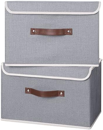 ANMINY Fabric Storage Box Bins with Lids, Gray, 15"x10"x10", 2 Pack by ANMINY
