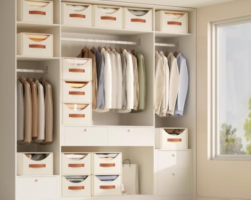 Homsorout Stackable Storage Drawers - Collapsible Storage Bins with Drawers, 4 Pack Closet Shelf Organizer Basket, Fabric Pull Out Organizer for Bedroom, Living Room, Dorm, Beige - Image 2