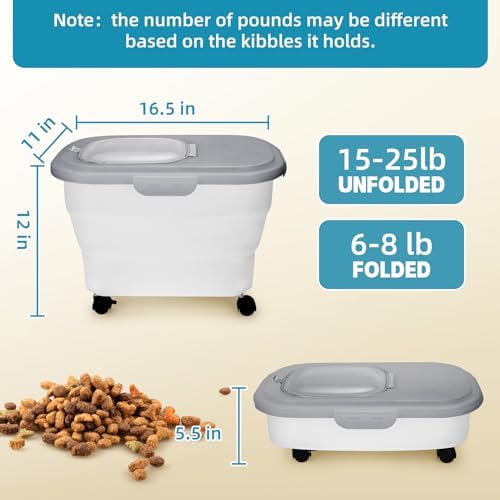 Pet Food Container, Collapsible Dog Food Storage Container with Detachable Casters & Airtight Lid for Keeping Dry Kibbles, With Dog Food Scoop and Measuaring Cups - Image 3