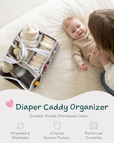Lily Miles Baby Diaper Caddy Organizer, Baby Shower Basket for Newborn Boys or Girls, Nursery Must Haves for New Mom, Registry Favorites, Large Storage Tote for Changing Table or Car, Gray - Image 2